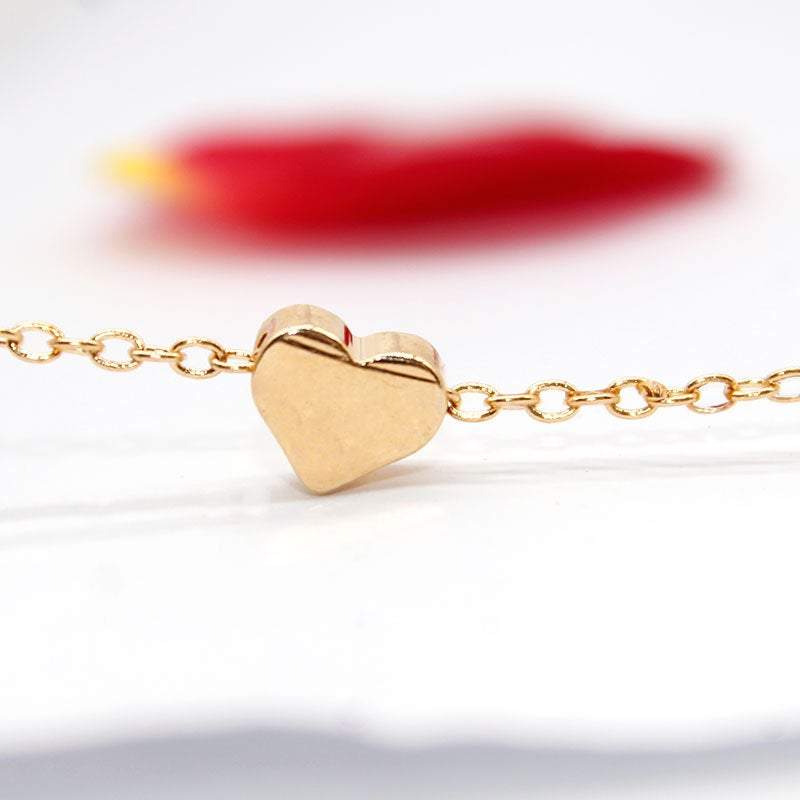 Dainty Gold Tone Heart Necklace - Initial Heart Charm Necklace - Tiny Heart Pendant Necklace - ArtGalleryZen