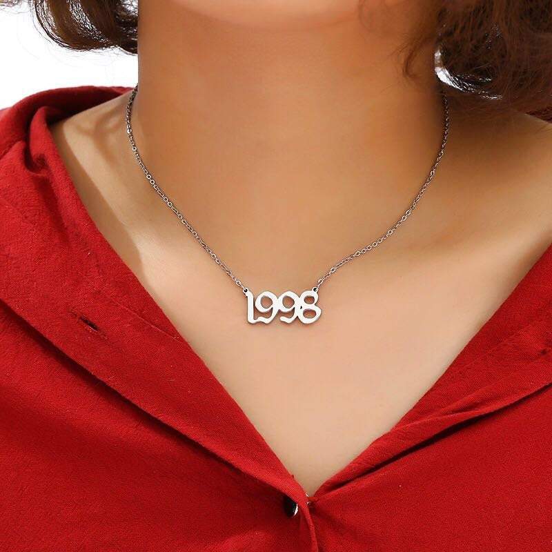 Dainty Gothic 1991-2010 Birth Year Stainless Steel Initial Pendant Necklace - ArtGalleryZen