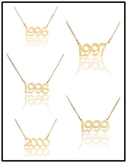 Dainty Gothic 1991-2010 Birth Year Stainless Steel Initial Pendant Necklace - ArtGalleryZen