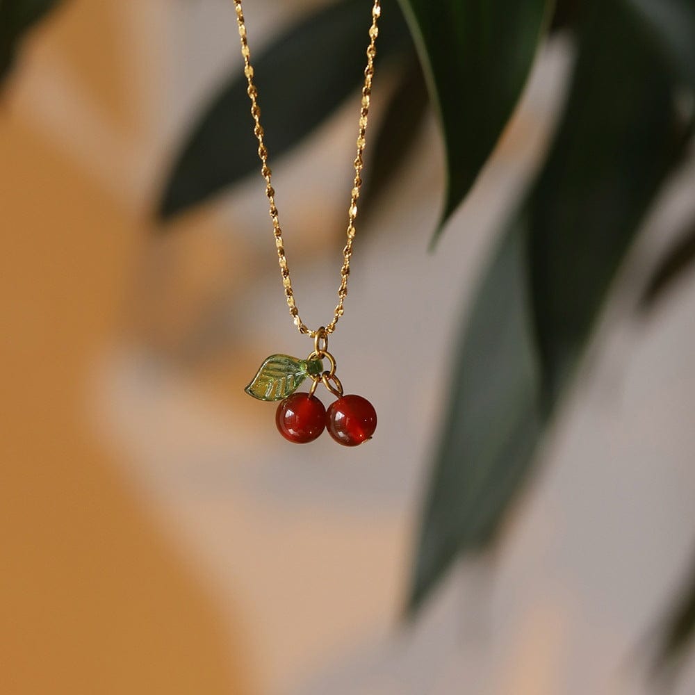 Dainty Handmade Crystal Cherry Pendant Necklace - ArtGalleryZen