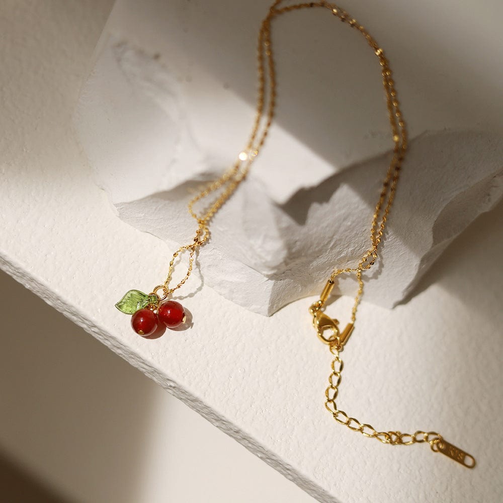 Dainty Handmade Crystal Cherry Pendant Necklace - ArtGalleryZen