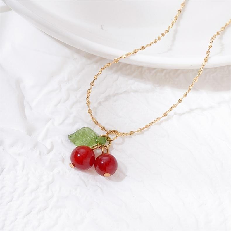 Dainty Handmade Crystal Cherry Pendant Necklace - ArtGalleryZen