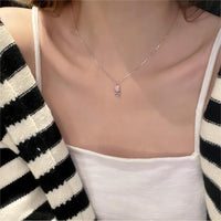 Thumbnail for Dainty Handmade CZ Inlaid Pink Tulip Chain Necklace - ArtGalleryZen
