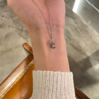 Thumbnail for Dainty Handmade CZ Inlaid Pink Tulip Chain Necklace - ArtGalleryZen