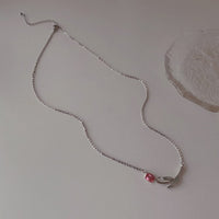 Thumbnail for Dainty Handmade Enamel Pink Tulip Chain Necklace - ArtGalleryZen