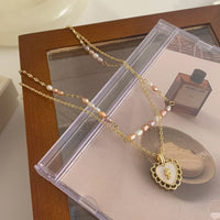 Thumbnail for Dainty Layered Floral Heart Pendant Pearl Chain Choker Necklace Set - ArtGalleryZen