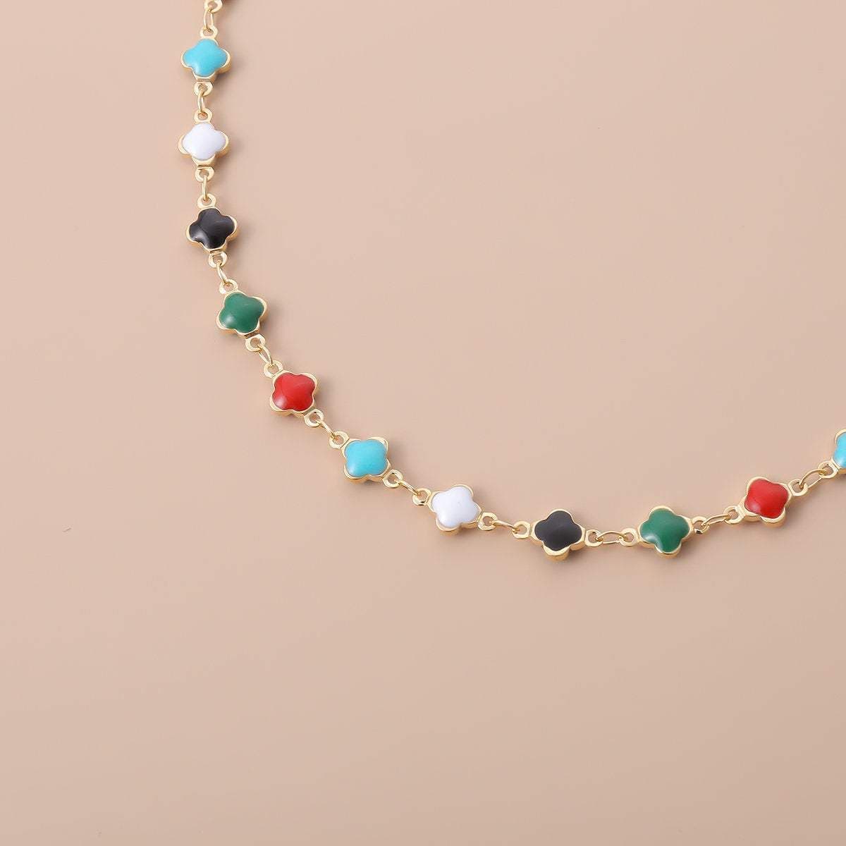 Dainty Multi-color Enamel Floral Charm Choker Necklace - ArtGalleryZen