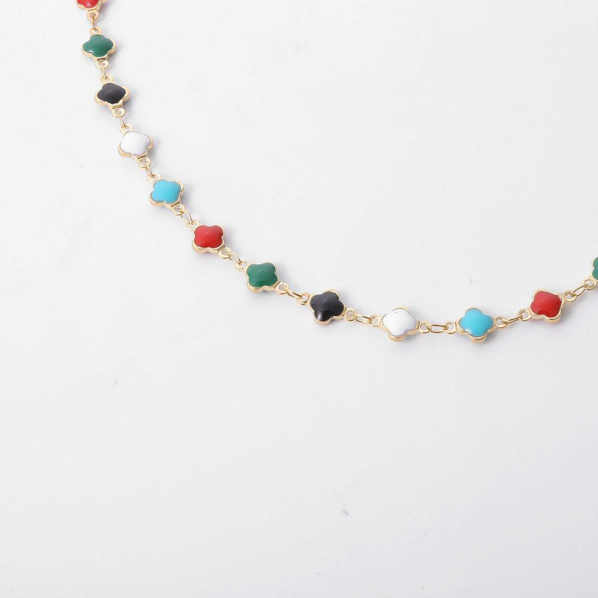 Dainty Multi-color Enamel Floral Charm Choker Necklace - ArtGalleryZen
