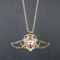 Thumbnail for Dainty Pearl Inlaid Colorful Crystal Angel Heart Wings Necklace - ArtGalleryZen