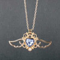Thumbnail for Dainty Pearl Inlaid Colorful Crystal Angel Heart Wings Necklace - ArtGalleryZen