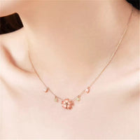Thumbnail for Dainty Pink Crystal Flower Charm Necklace - ArtGalleryZen