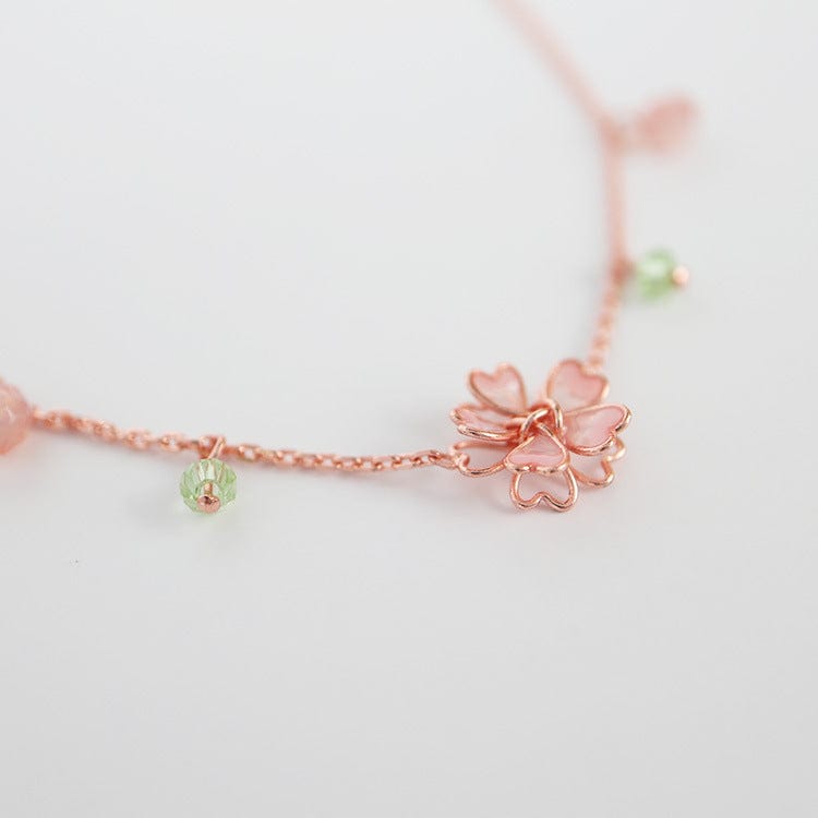 Dainty Pink Crystal Flower Charm Necklace - ArtGalleryZen
