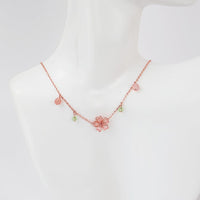 Thumbnail for Dainty Pink Crystal Flower Charm Necklace - ArtGalleryZen
