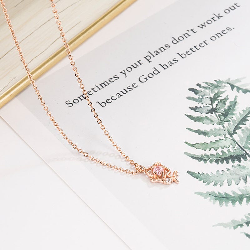 Dainty Pink Crystal Rose Pendant Necklace - ArtGalleryZen