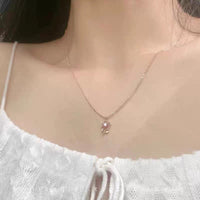 Thumbnail for Dainty Pink Crystal Rose Pendant Necklace - ArtGalleryZen