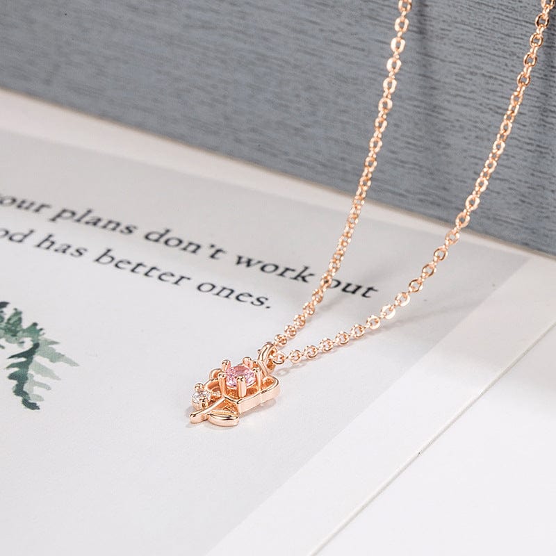 Dainty Pink Crystal Rose Pendant Necklace - ArtGalleryZen