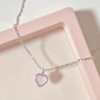 Thumbnail for Dainty S925 Silver Pink Opal Heart Necklace - ArtGalleryZen