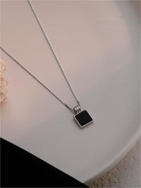 Thumbnail for Dainty S925 Sterling Silver Enamel Square Pendant Box Chain Necklace - ArtGalleryZen