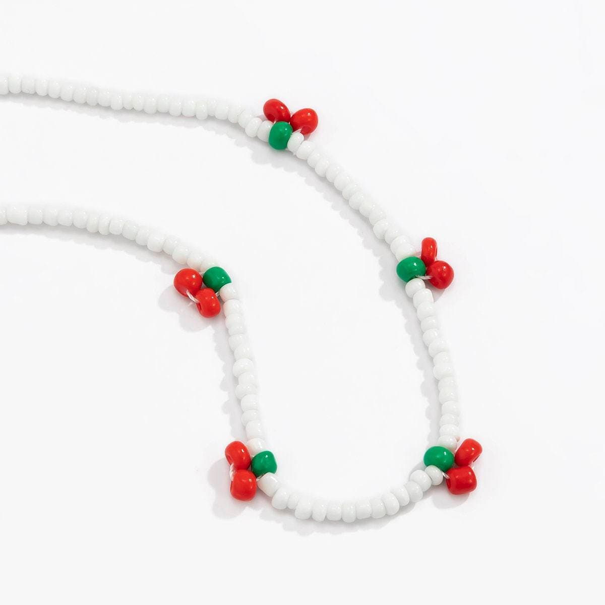 Dainty Seed Bead Cherry Choker Necklace - ArtGalleryZen