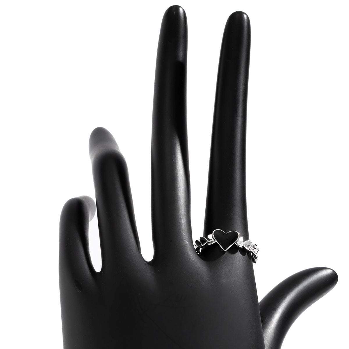 Dainty Silver Plated Black Heart Ring - ArtGalleryZen