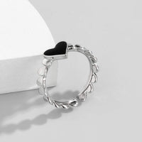 Thumbnail for Dainty Silver Plated Black Heart Ring - ArtGalleryZen