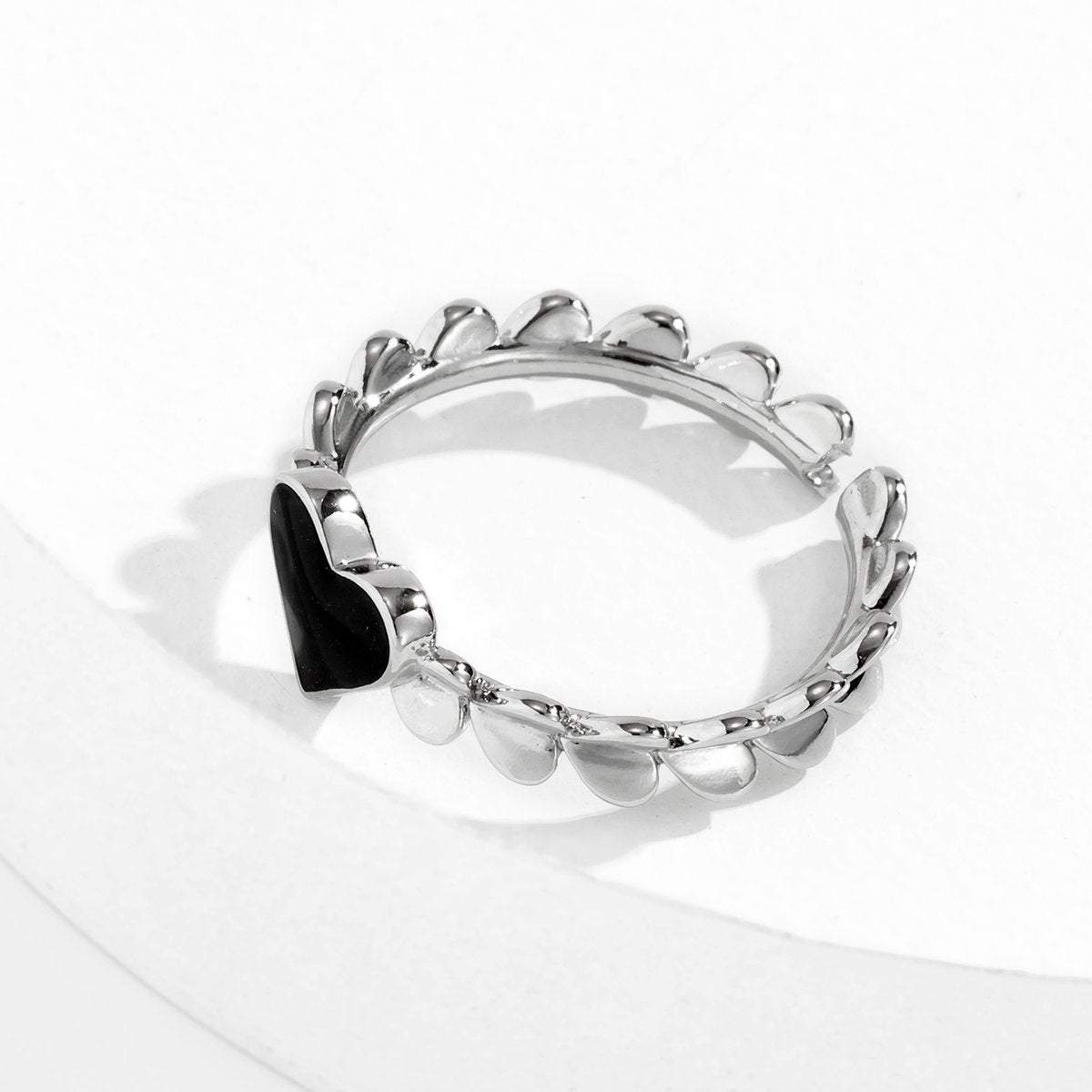 Dainty Silver Plated Black Heart Ring - ArtGalleryZen