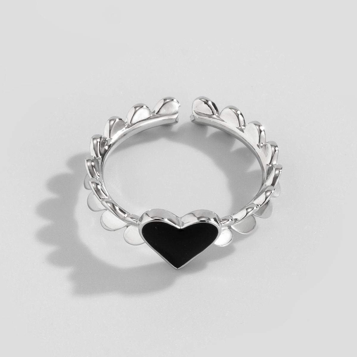 Dainty Silver Plated Black Heart Ring - ArtGalleryZen