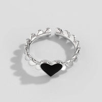 Thumbnail for Dainty Silver Plated Black Heart Ring - ArtGalleryZen