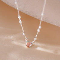 Thumbnail for Dainty Sterling Silver Pearl Charm Heart Necklace - ArtGalleryZen