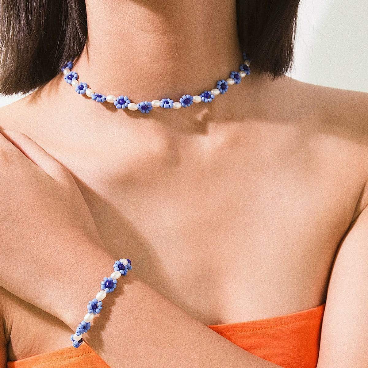 Daisy Flower Beaded Pearl Choker Necklace - ArtGalleryZen