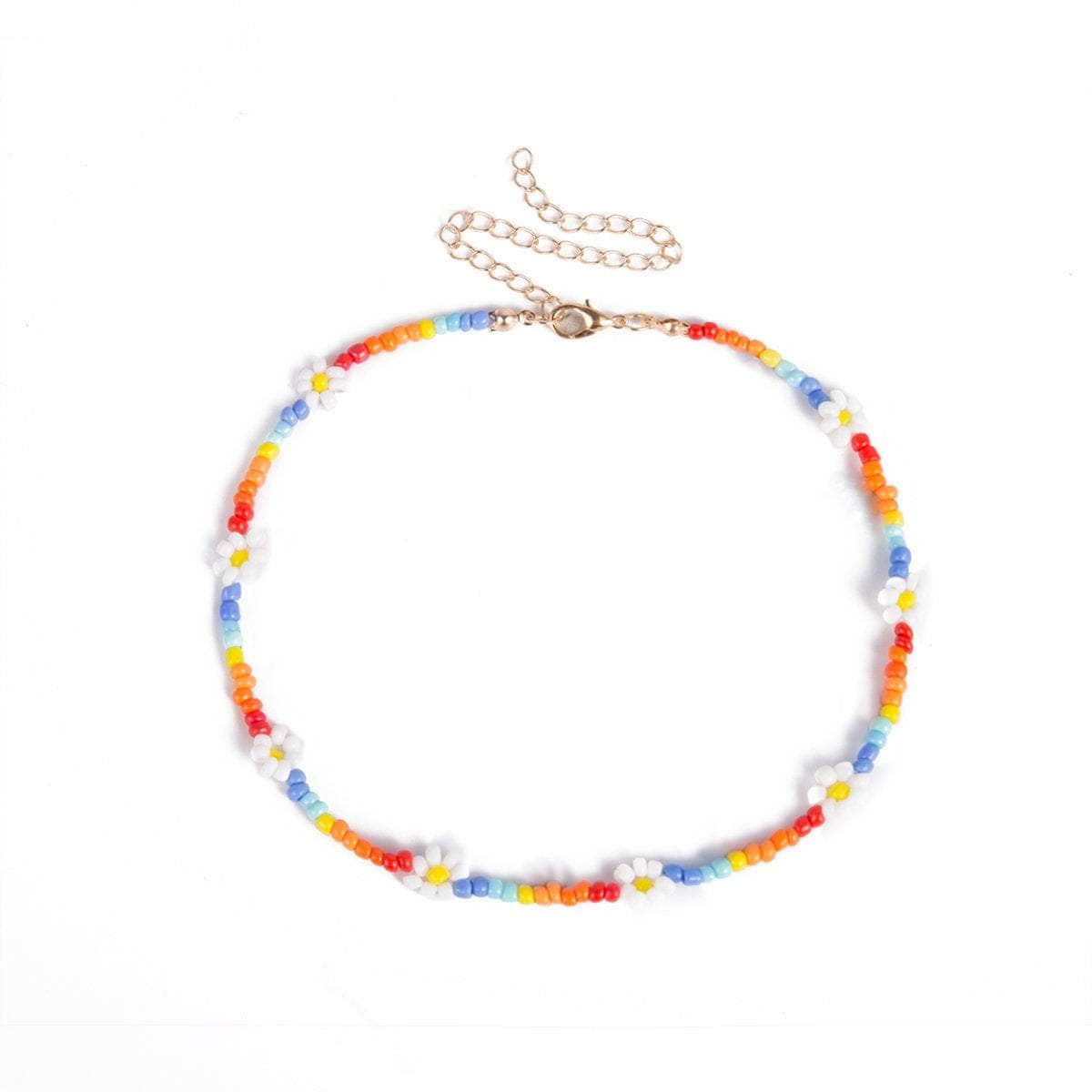 Daisy Flower Colorful Beaded Choker Necklace - ArtGalleryZen