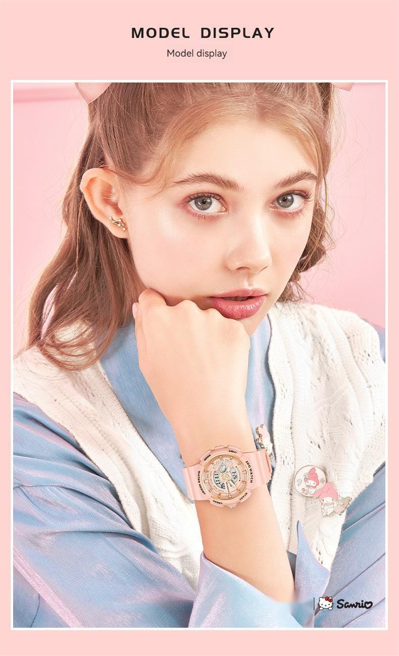 Genuine Sanrio Hello Kitty Waterproof Multifunction Electronic Dual Display Quartz Watch - ArtGalleryZen