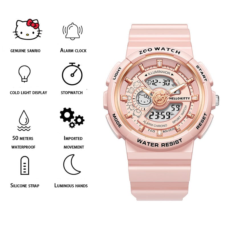 Genuine Sanrio Hello Kitty Waterproof Multifunction Electronic Dual Display Quartz Watch - ArtGalleryZen