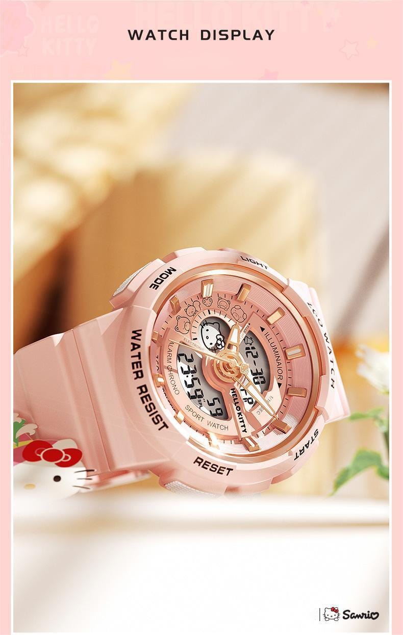 Genuine Sanrio Hello Kitty Waterproof Multifunction Electronic Dual Display Quartz Watch - ArtGalleryZen