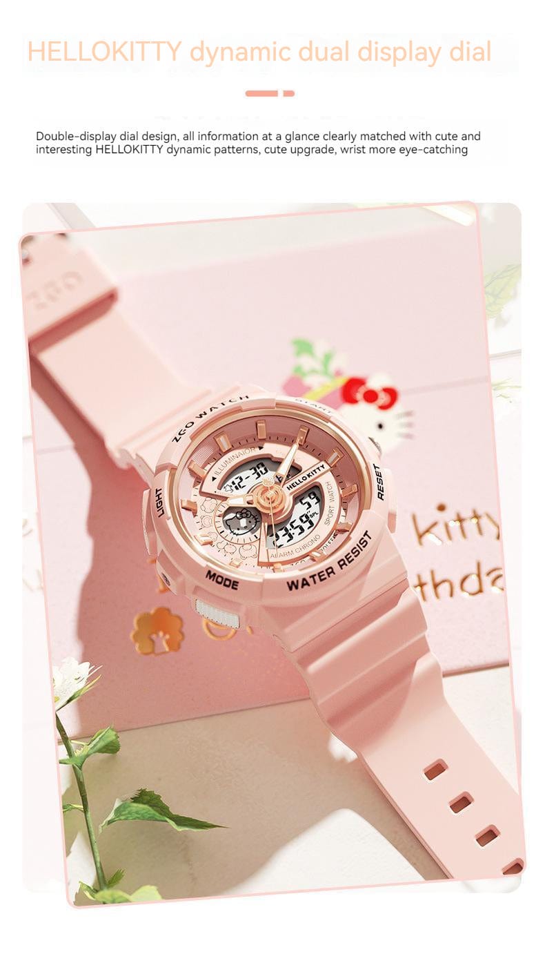 Genuine Sanrio Hello Kitty Waterproof Multifunction Electronic Dual Display Quartz Watch - ArtGalleryZen