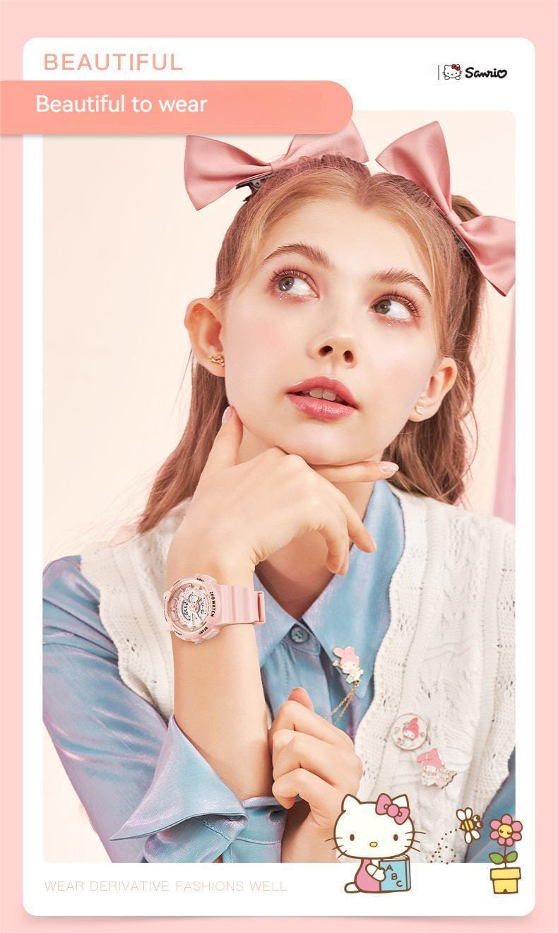 Genuine Sanrio Hello Kitty Waterproof Multifunction Electronic Dual Display Quartz Watch - ArtGalleryZen