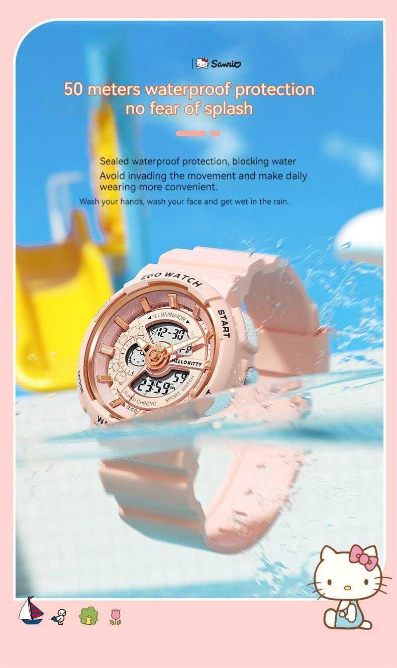 Genuine Sanrio Hello Kitty Waterproof Multifunction Electronic Dual Display Quartz Watch - ArtGalleryZen