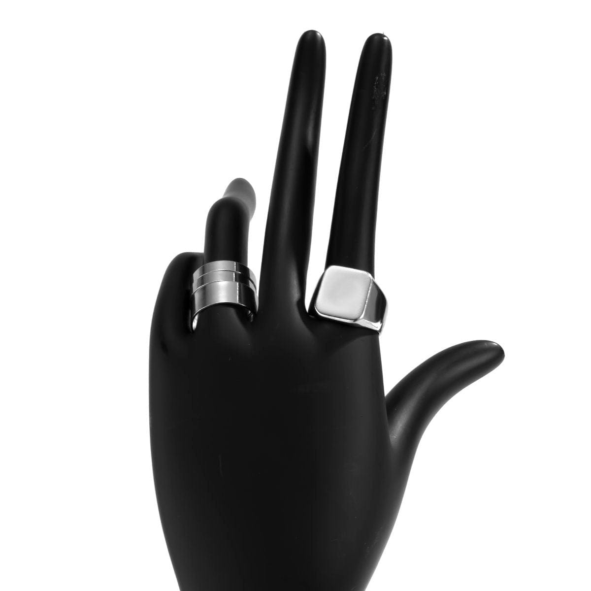 Geometric 4 Pieces Silver Tone Stackable Ring Set - ArtGalleryZen