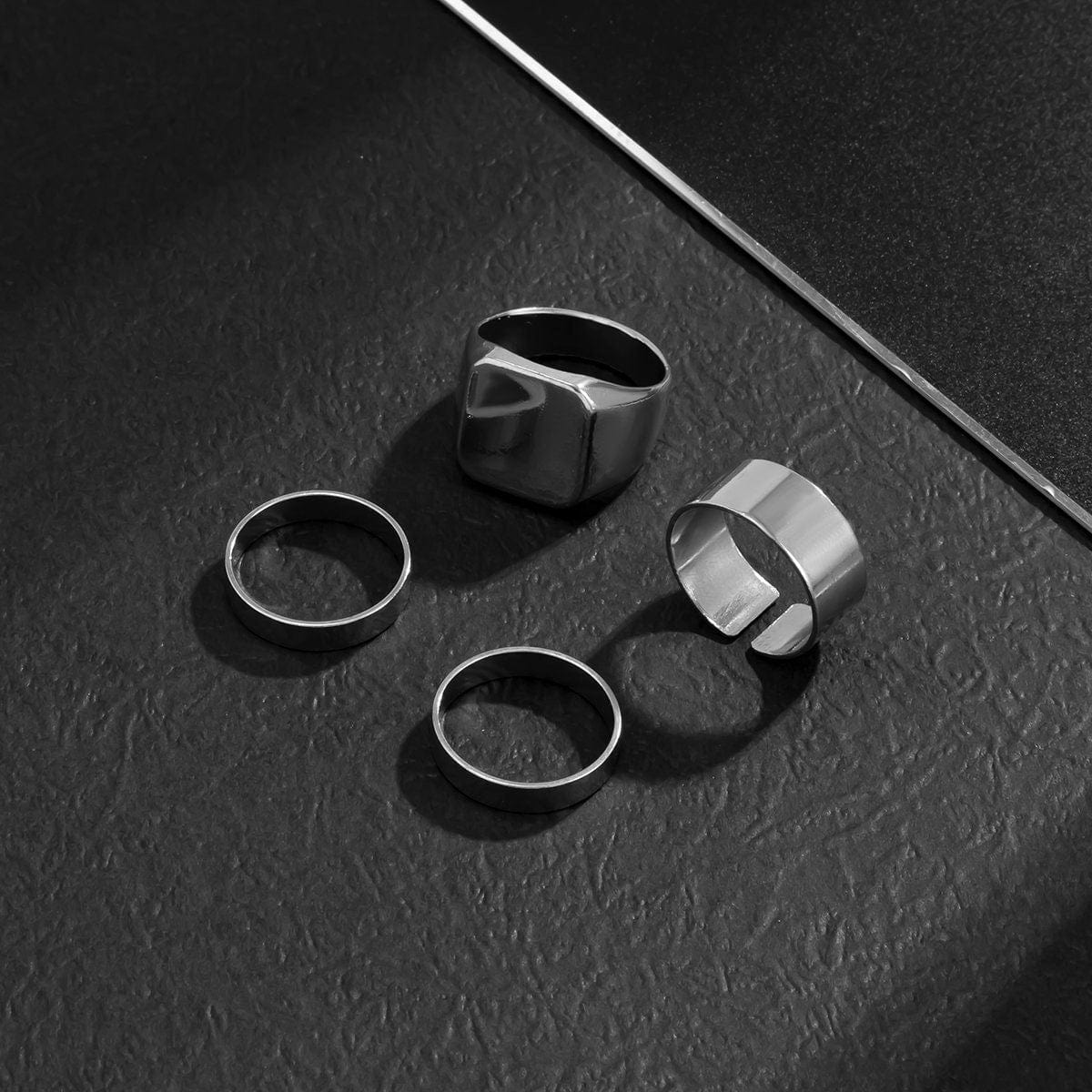 Geometric 4 Pieces Silver Tone Stackable Ring Set - ArtGalleryZen