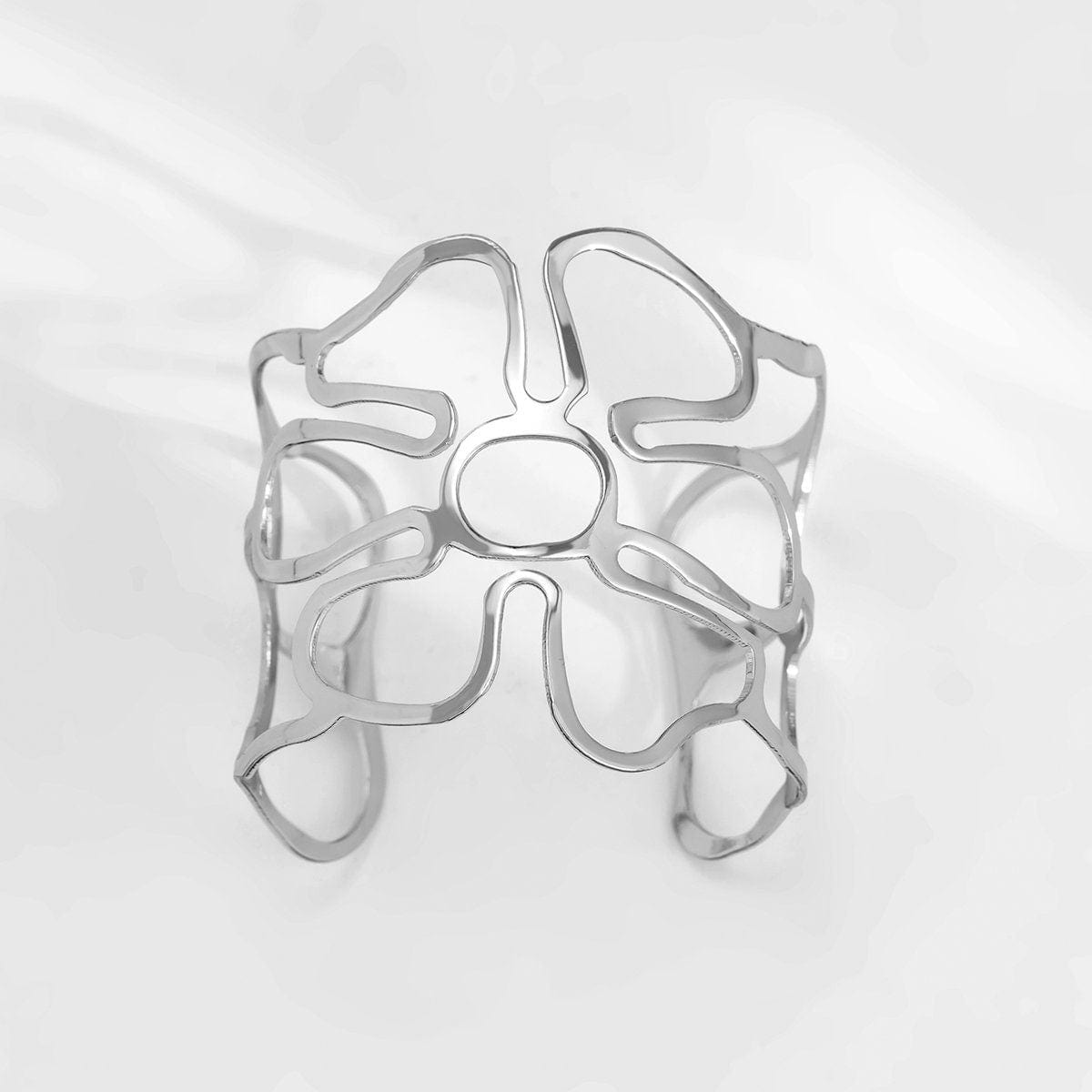 Geometric Abstract Flower Pattern Open Cuff Bangle Bracelet - ArtGalleryZen