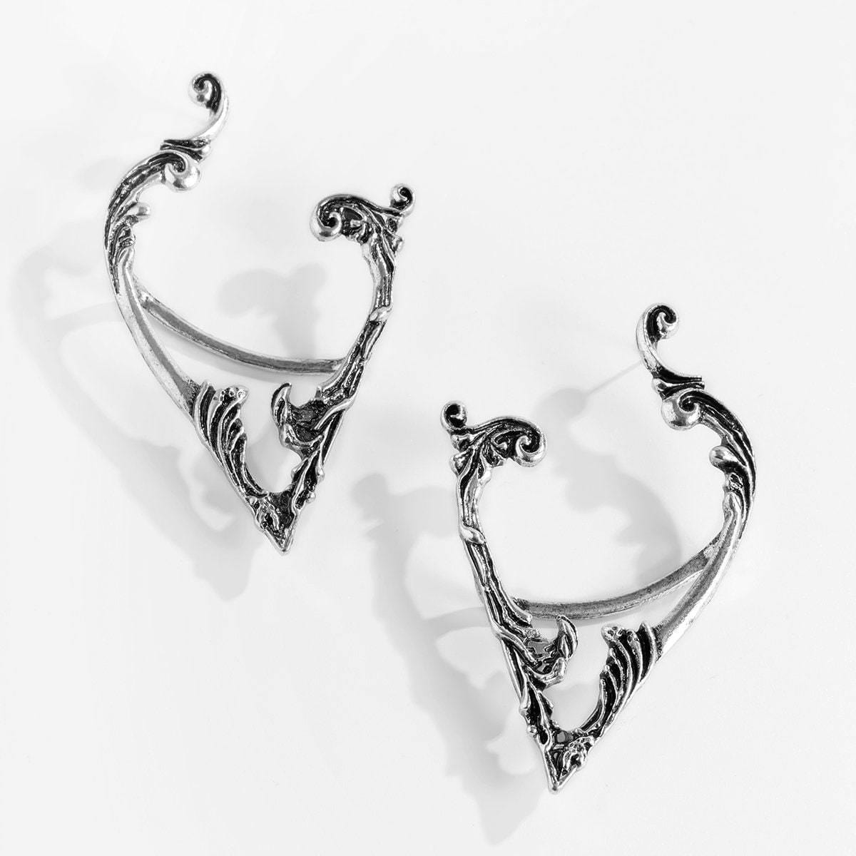 Geometric Antique Silver Ear Cuff Climber Crawler Wrap Earrings - ArtGalleryZen