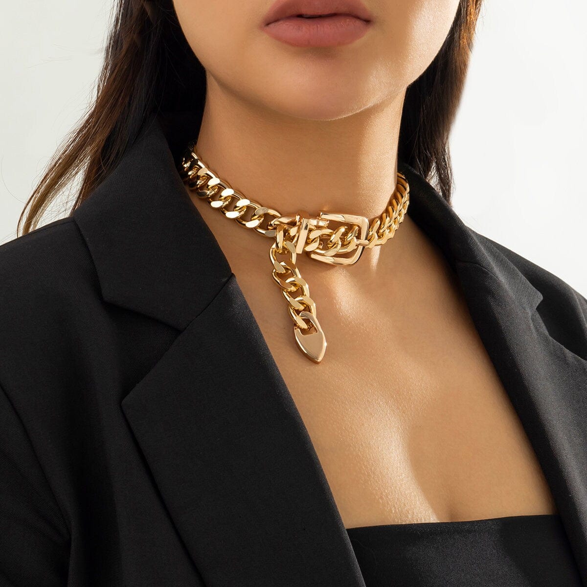 Geometric Chunky Belt Chain Choker Necklace - ArtGalleryZen