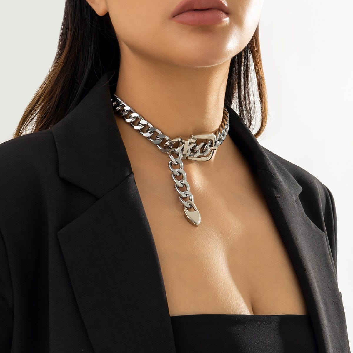 Geometric Chunky Belt Chain Choker Necklace - ArtGalleryZen