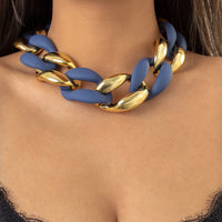 Thumbnail for Geometric Chunky Two-tone Curb Chain Choker Necklace - ArtGalleryZen