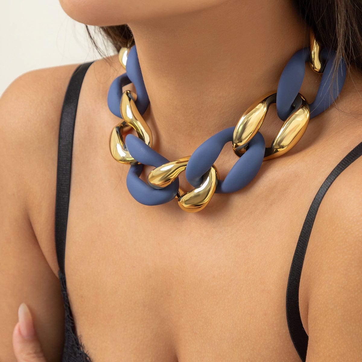 Geometric Chunky Two-tone Curb Chain Choker Necklace - ArtGalleryZen