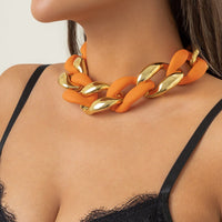 Thumbnail for Geometric Chunky Two-tone Curb Chain Choker Necklace - ArtGalleryZen
