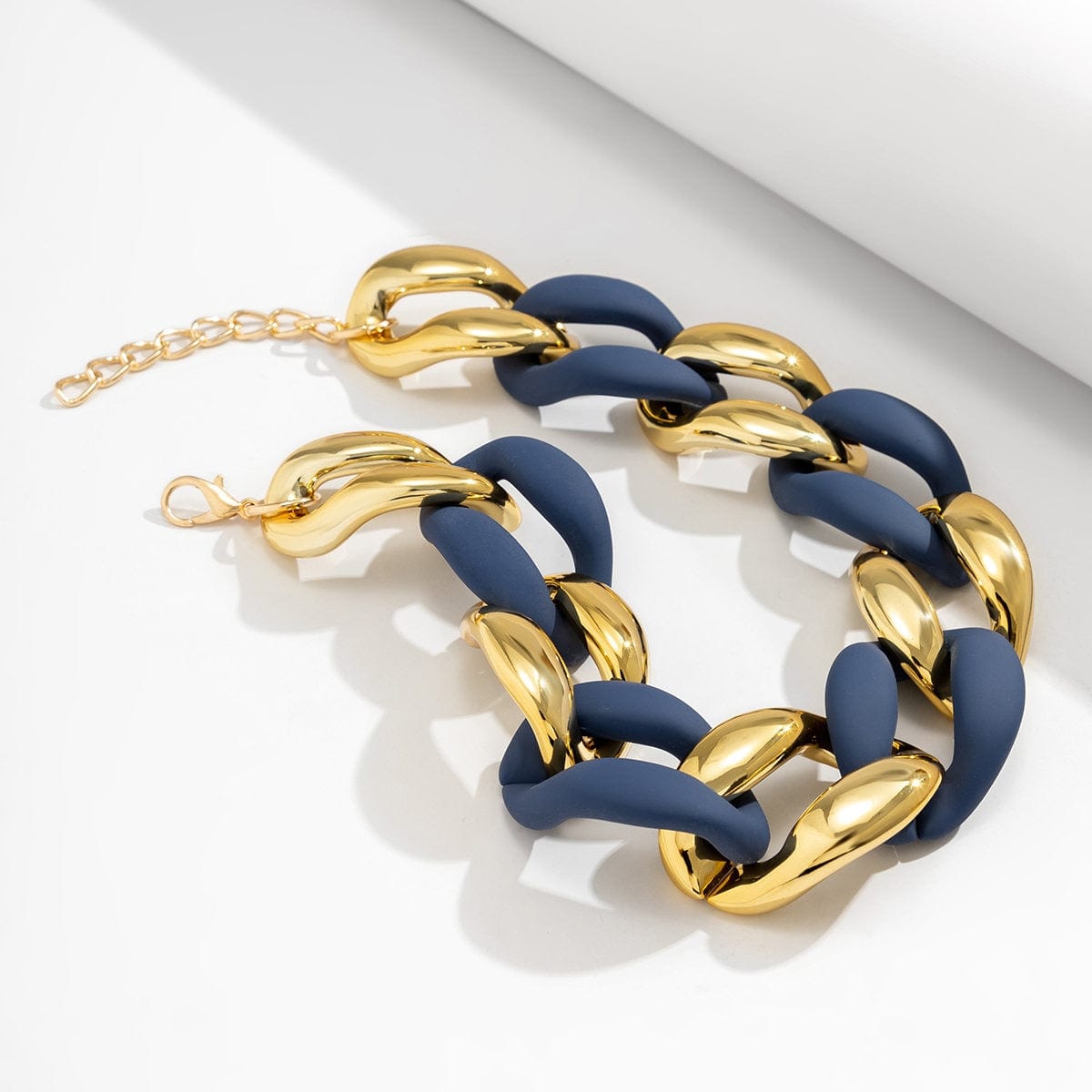 Geometric Chunky Two-tone Curb Chain Choker Necklace - ArtGalleryZen
