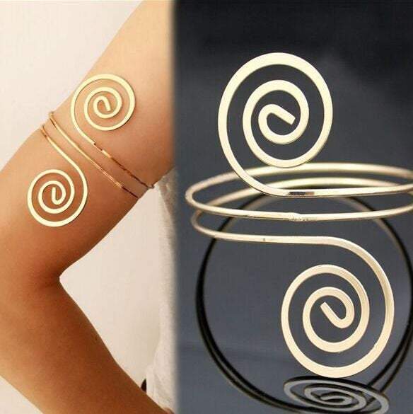 Gold Spiral Upper Arm Cuff Bracelet, Simple Gypsy Arm Band, Boho Gold  African Arm Cuff - Etsy