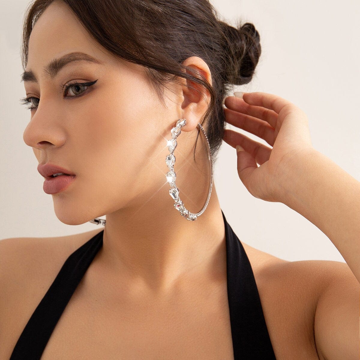 Geometric CZ Inlaid Chunky Hoop Earrings - ArtGalleryZen