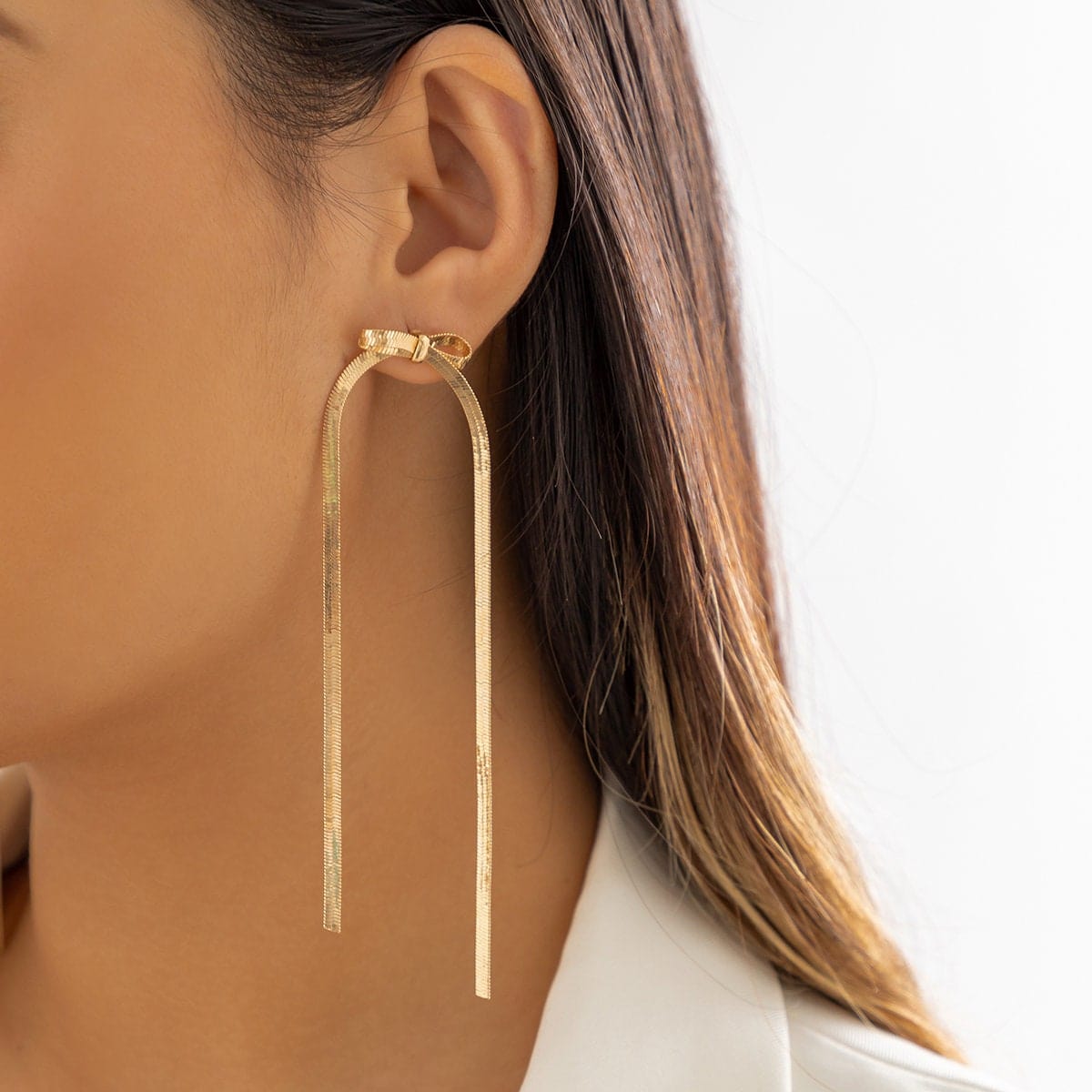 Geometric Gold Plated Herringbone Chain Dangle Earrings - ArtGalleryZen